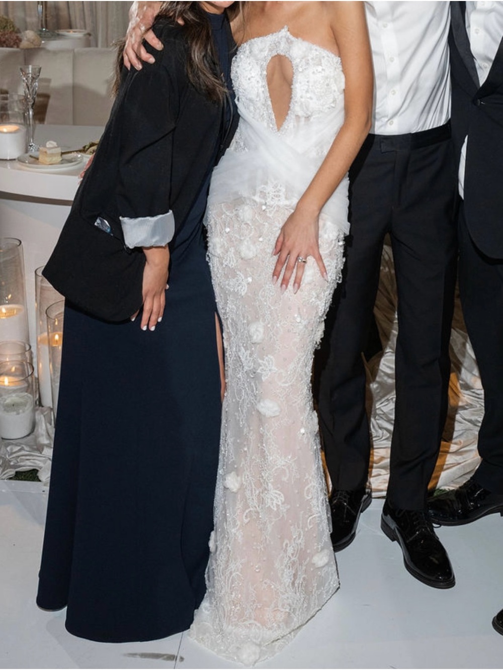 Strapless White Lace Embellished Wedding Dress by Walone